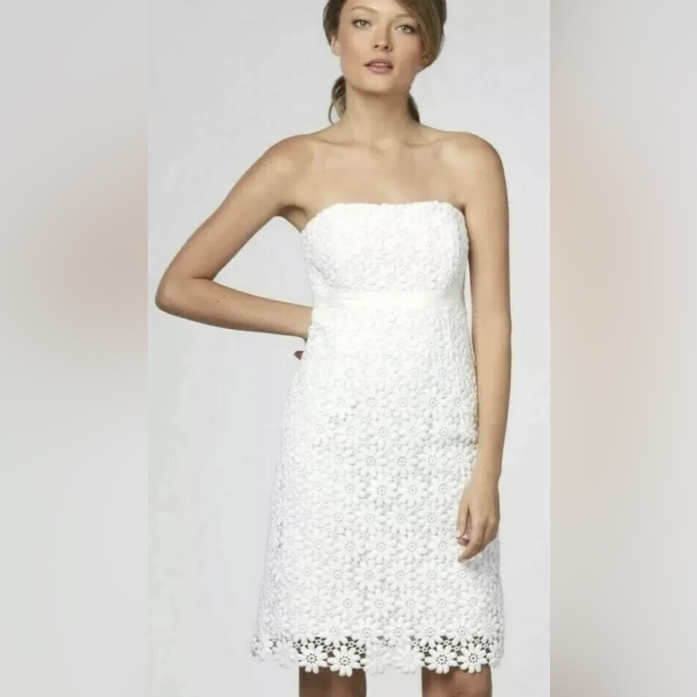 Lilly Pulitzer Bowen Strapless Floral Lace Bride Shower Wedding Dress White 8 M